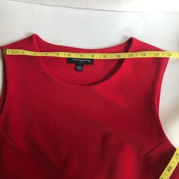 Sharagano Woman’s Red Stretch Crepe Crew Neck Knit Front Tie Sheath Dress Size 4 - Picture 9 of 13